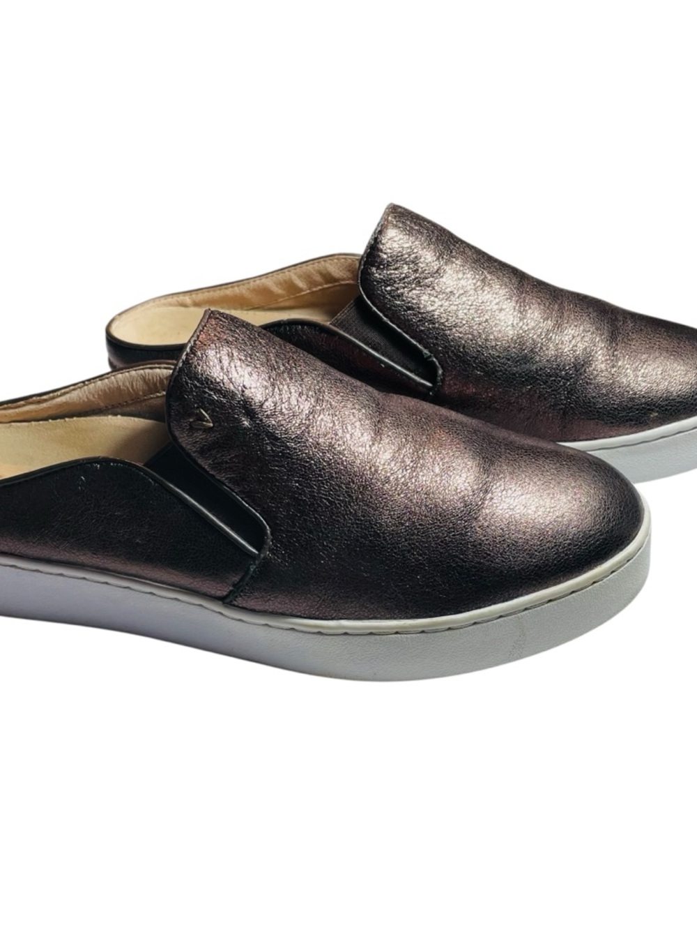 Vionic Bronze Metallic Leather Slip-On Mules Orthotic Footbed Size 8